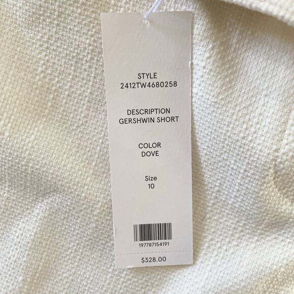 Veronica Beard Gershwin Tailored Shorts Sz 10 Ivory Tweed Navy Trim Buttons - Picture 8 of 12